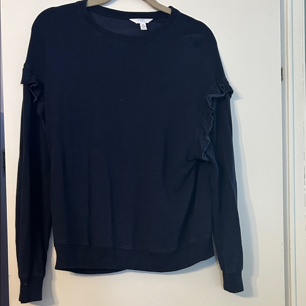 Women's Navy Ruffle Sleeve Top